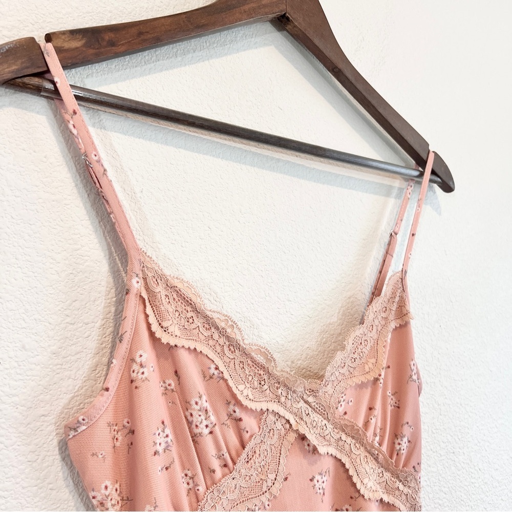 Forever 21 Floral Lace Trim Cami Slip Dress Pink Mini S Coquette Feminine - Picture 3 of 10